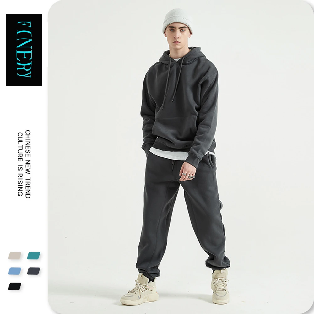 Wholesale Manufacturer Apparel Two Pieces Set Custom Fleece Oversized Hoodies&Sweatshirt Mens Jogger Set Tracksuits - Image 3