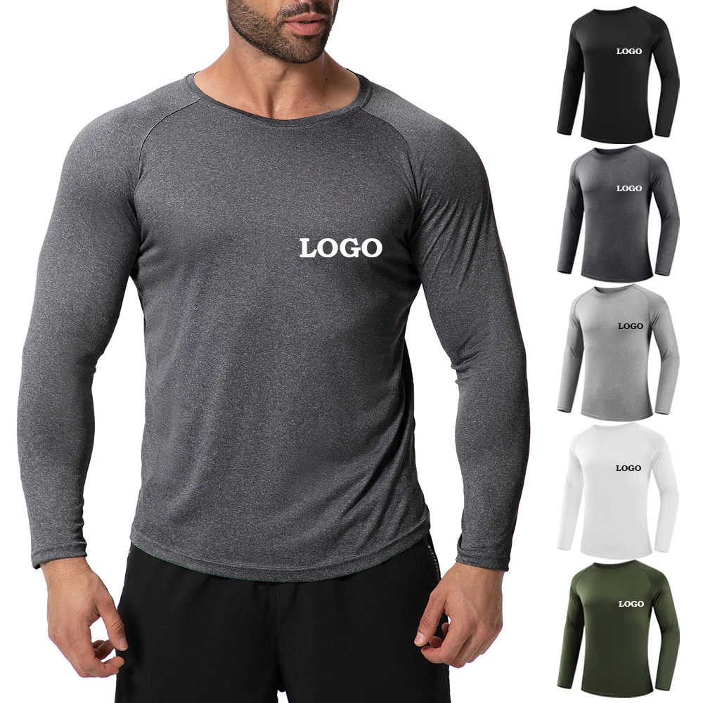 Custom Logo Muscle Fit T-shirt 100% Polyester Quick-drying Long Sleeve T Shirts - Image 6