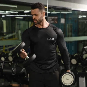 Custom Logo Muscle Fit T-shirt 100% Polyester Quick-drying Long Sleeve T Shirts