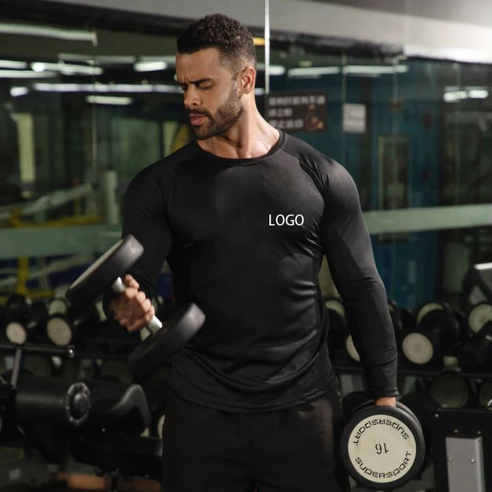 Custom Logo Muscle Fit T-shirt 100% Polyester Quick-drying Long Sleeve T Shirts