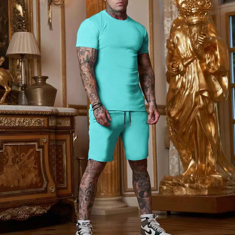 New Summer Mens Short Set Custom logo Blank T-shirt Shorts Sets Sporting Short Sleeve T Shirt Two Piece Set - Image 5